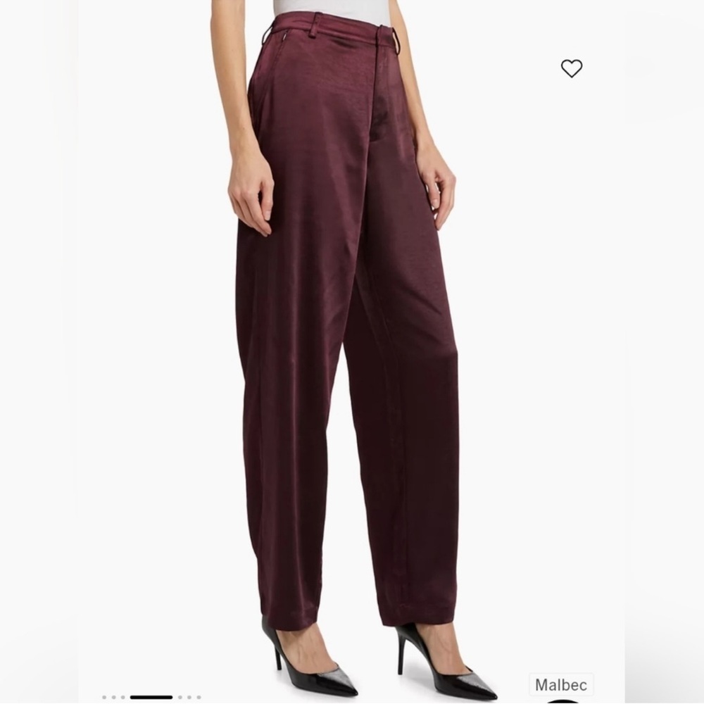 Good American Deep Merlot Satin Straight Leg Pants Size 8.